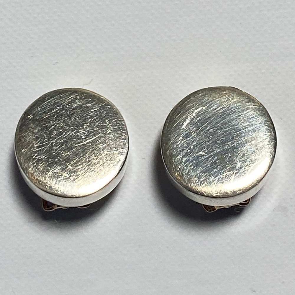 Vintage Sterling Round Clip On Earrings